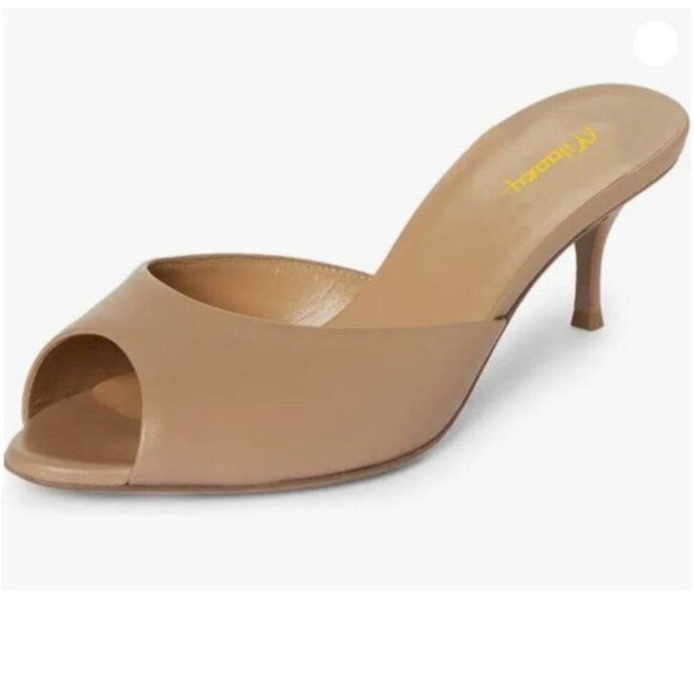 Milooey shoes Women's Kitten Low Heels Peep Toe Heeled Slide Sandals ,Nude